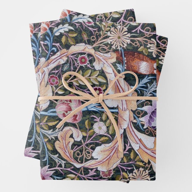 William Morris, Owl and Flowers Wrapping Paper Sheets (In situ)