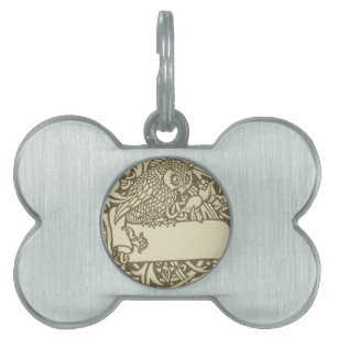 William Morris Owl Floral Vintage Design Pet Name Tag