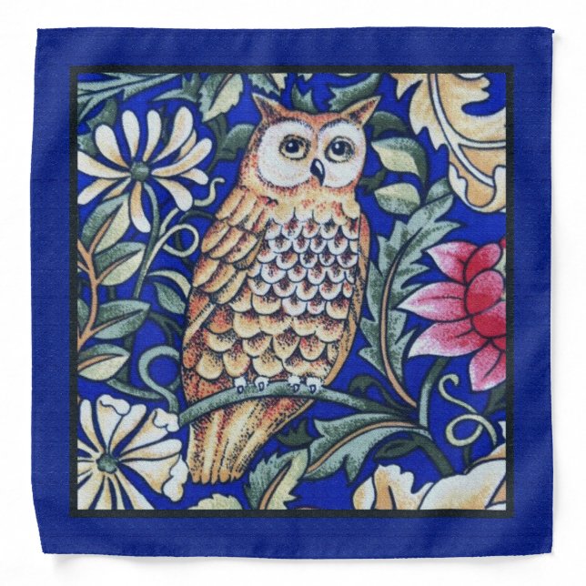 William Morris Owl Tapestry, Beige and Cobalt Blue Bandana (Front)