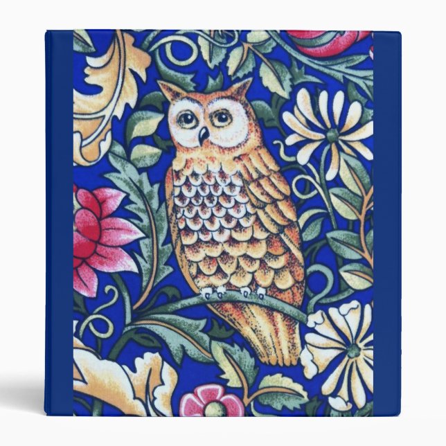 William Morris Owl Tapestry, Beige and Cobalt Blue Binder (Front)