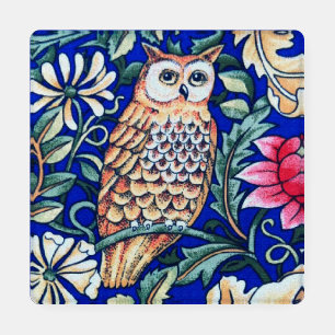 William Morris Owl Tapestry, Beige and Cobalt Blue Coaster Set