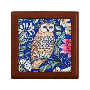 William Morris Owl Tapestry, Beige and Cobalt Blue Jewelry Box