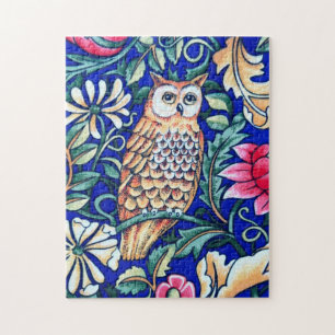 William Morris Owl Tapestry, Beige and Cobalt Blue Jigsaw Puzzle