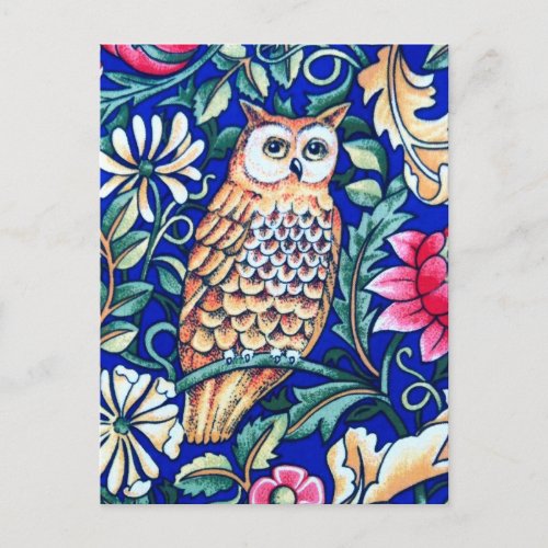 William Morris Owl Tapestry Beige and Cobalt Blue Postcard