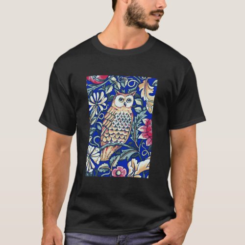 William Morris Owl Tapestry Beige And Cobalt Blue T_Shirt