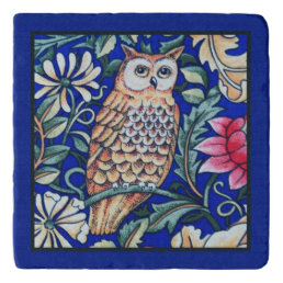 William Morris Owl Tapestry, Beige and Cobalt Blue Trivet
