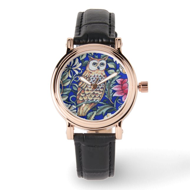 William Morris Owl Tapestry, Beige and Cobalt Blue Watch (Front)