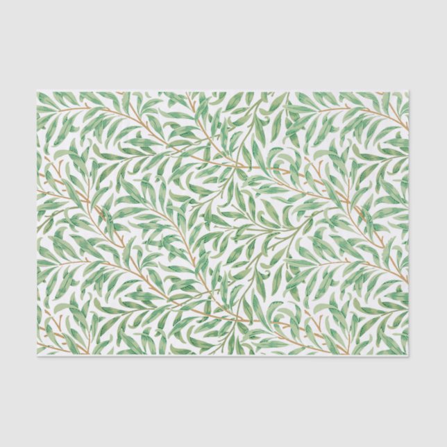 William Morris Pastel Green Willow Leaf Branches Tissue Paper (Front)