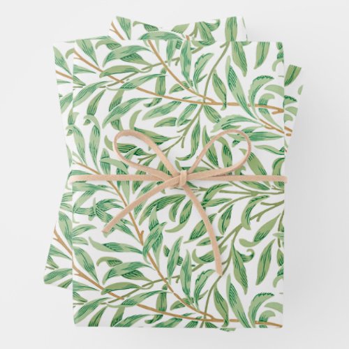 William Morris Pastel Green Willow Leaf Branches Wrapping Paper Sheets