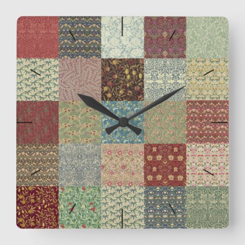 William Morris Patchwork Quilt Timepiece Square Wall Clock