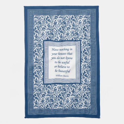 William Morris Pattern and Quotation Elegant Blue Kitchen Towel