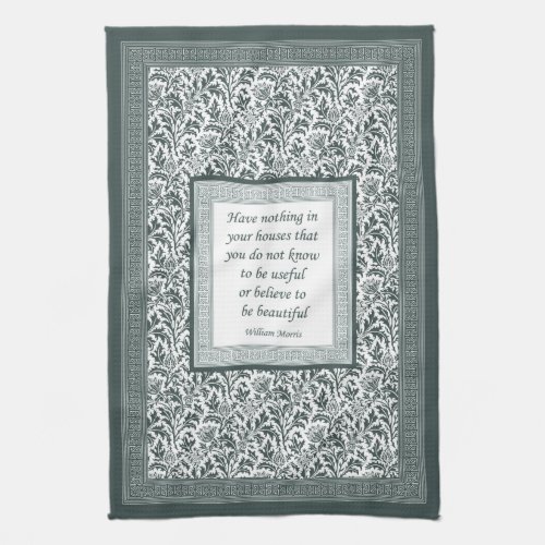 William Morris Pattern and Quotation Elegant Green Towel