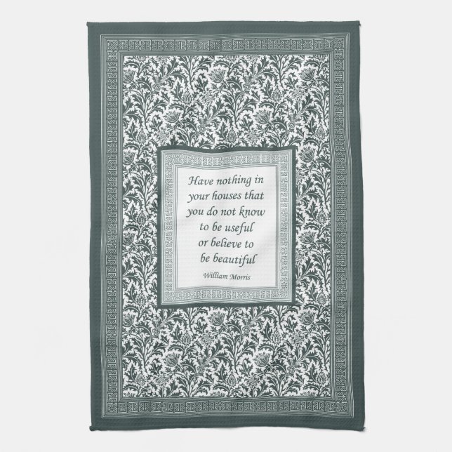 William Morris Pattern and Quotation Elegant Green Towel (Vertical)