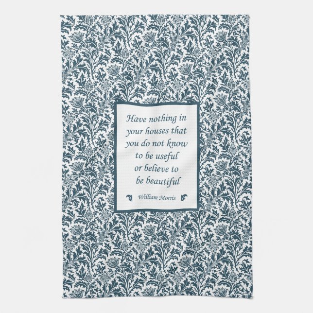 William Morris Pattern and Quotation Elegant Green Towel (Vertical)