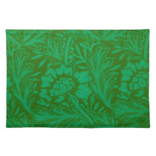 William Morris pattern, Anemone in forest green Cloth Placemat