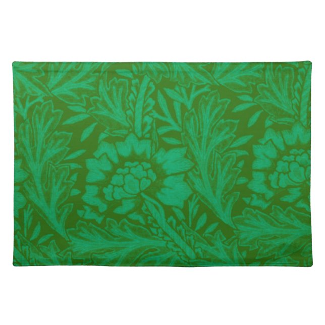 William Morris pattern, Anemone in forest green Cloth Placemat (Front)