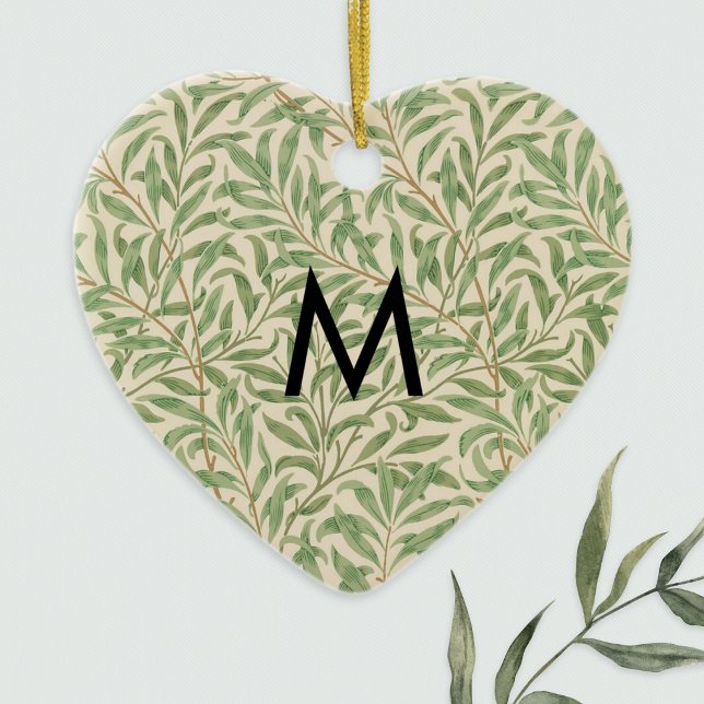 William Morris Patterned Willow Bough Monogram Ceramic Ornament (A hanging ornament with William Morris 'Willow Bough' design, to personalize with a monogram initial)