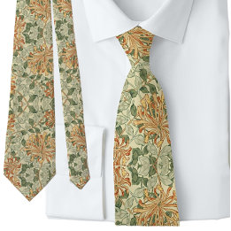 William * Morris Peach Green Floral  Neck Tie