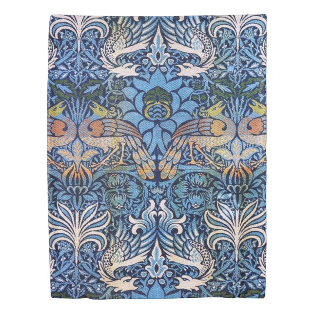 William Morris Peacock And Dragon Blue Pattern Duvet Cover (Front)