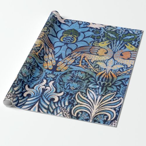 William Morris Peacock And Dragon Blue Pattern Wrapping Paper