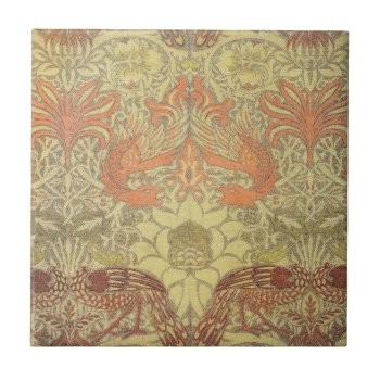 William Morris Peacock And Dragon Pattern Tile by wmorrispatterns at Zazzle