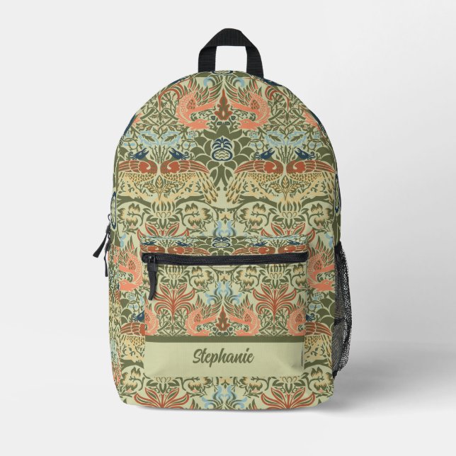 William Morris Peacock and Dragon Printed Backpack (Front)