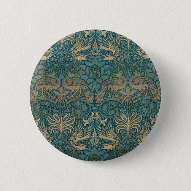 William Morris Peacock and Dragon Textile Design Button (Front)