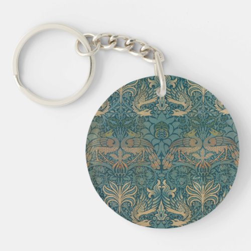 William Morris Peacock and Dragon Textile Design Keychain