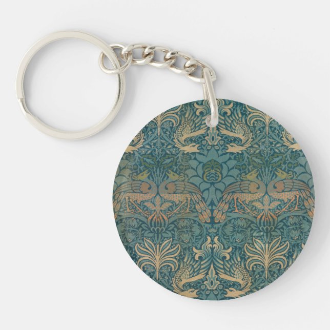 William Morris Peacock and Dragon Textile Design Keychain (Front)