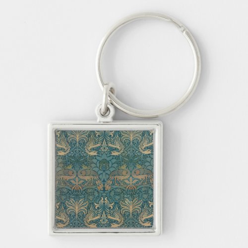 William Morris Peacock and Dragon Textile Design Keychain