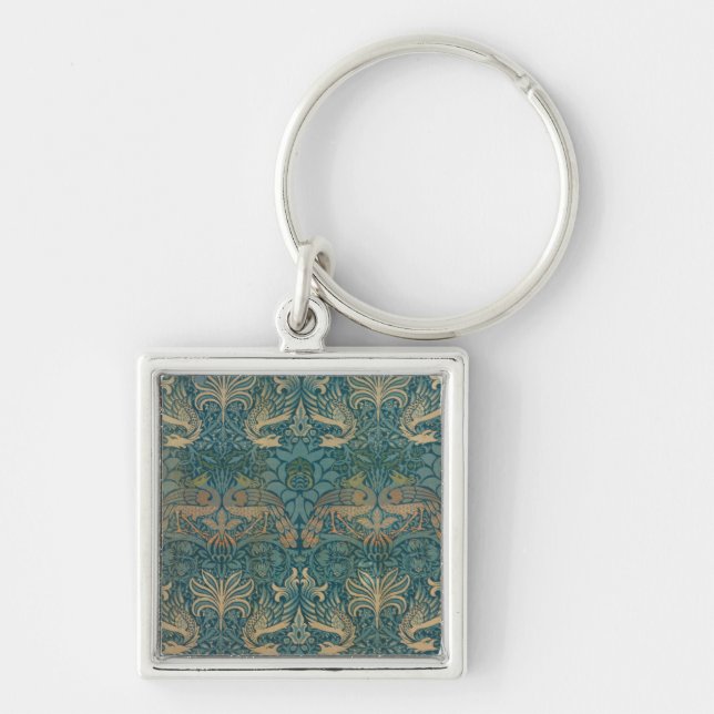 William Morris Peacock and Dragon Textile Design Keychain (Front)