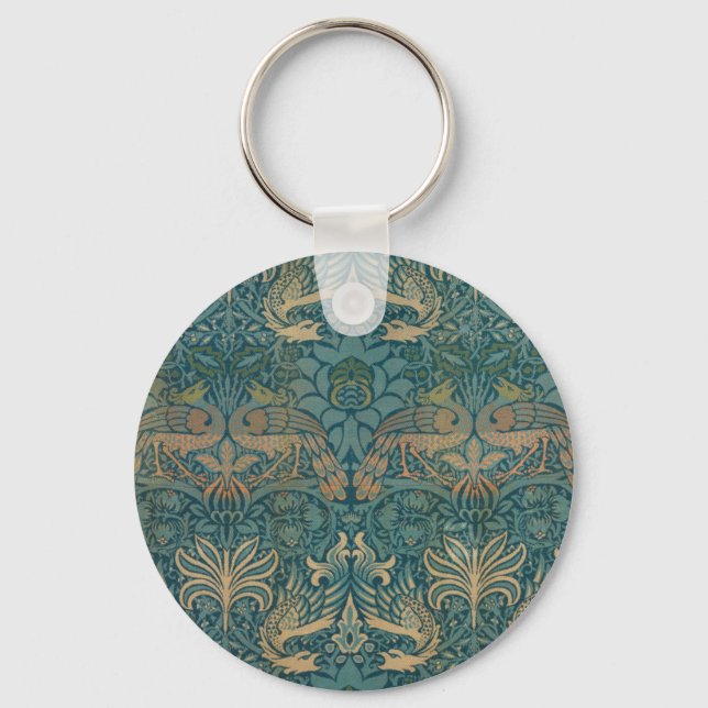 William Morris Peacock and Dragon Textile Design Keychain (Front)
