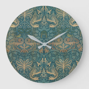 William Morris Peacock and Dragon Textile Design Large Clock