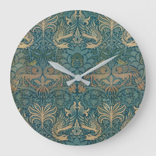 William Morris Peacock and Dragon Textile Design Large Clock
