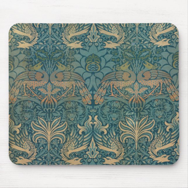 William Morris Peacock and Dragon Textile Design Mouse Pad (Front)