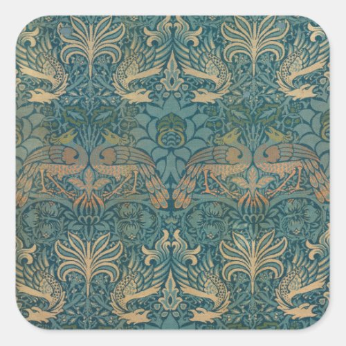 William Morris Peacock and Dragon Textile Design Square Sticker