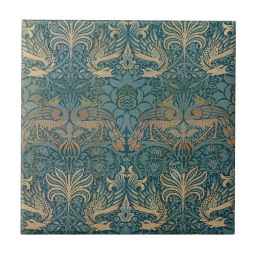 William Morris Peacock and Dragon Textile Design Tile