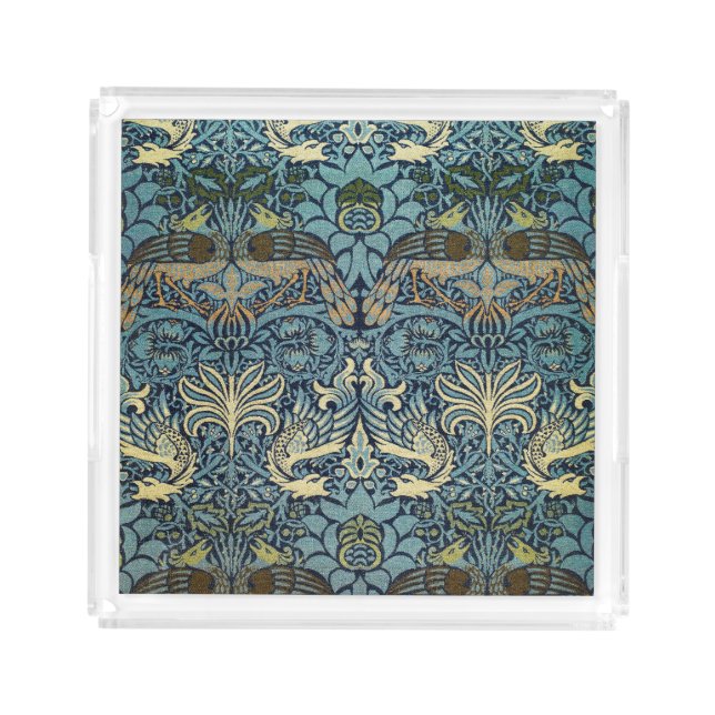 William Morris Peacock and Dragon Woven Design Acrylic Tray (Front)