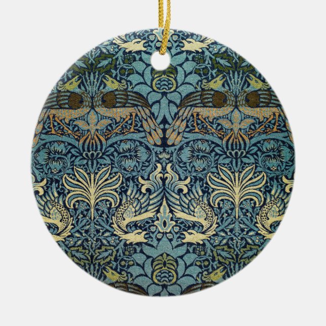 William Morris Peacock and Dragon Woven Design Ceramic Ornament (Front)