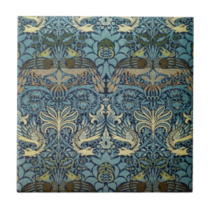 William Morris Peacock and Dragon Woven Design Ceramic Tile