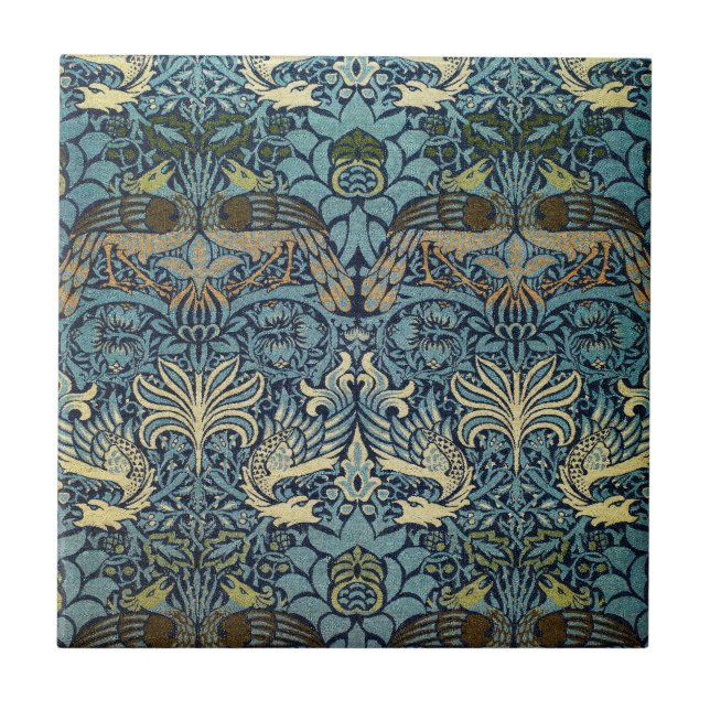 William Morris Peacock and Dragon Woven Design Ceramic Tile (Front)