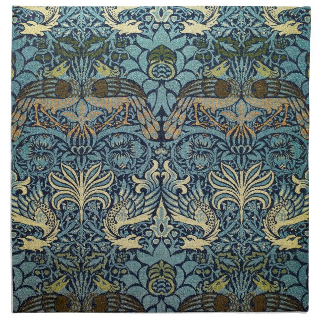 William Morris Peacock and Dragon Woven Design Cloth Napkin (Front)