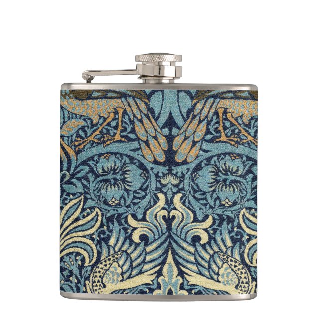 William Morris Peacock and Dragon Woven Design Flask (Front)