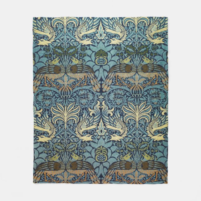 William Morris Peacock and Dragon Woven Design Fleece Blanket (Front)