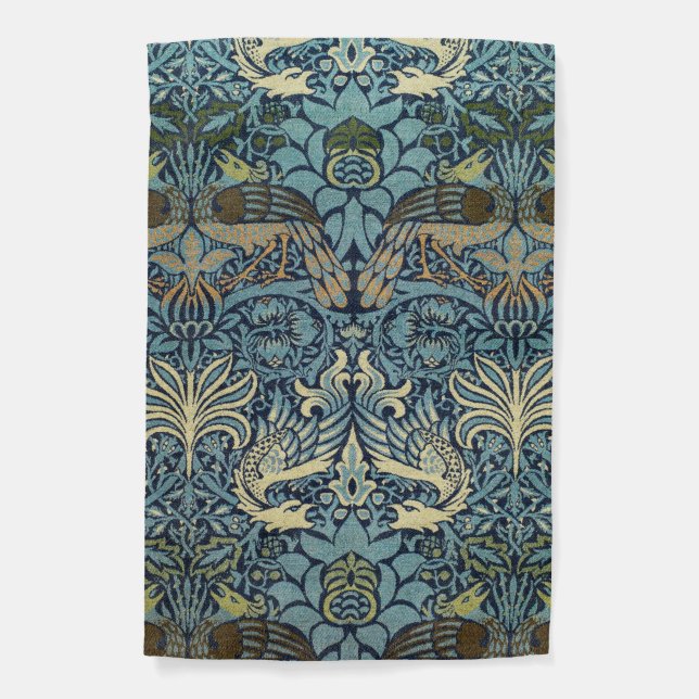 William Morris Peacock and Dragon Woven Design Garden Flag (Front)