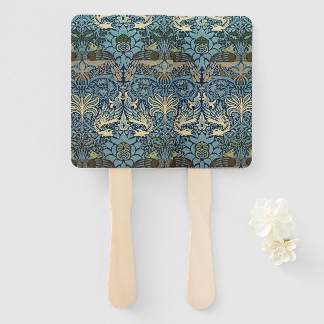 William Morris Peacock and Dragon Woven Design Hand Fan (Front and Back)