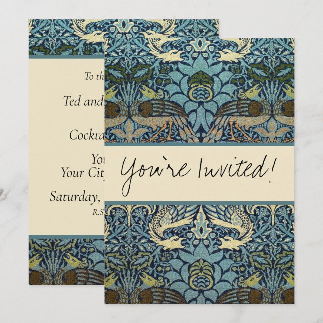 William Morris Peacock and Dragon Woven Design Invitation (Front/Back)