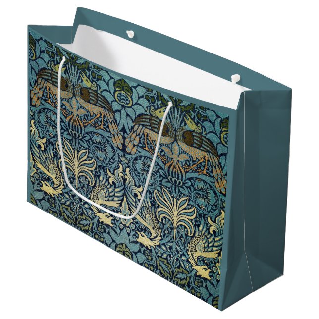 William Morris Peacock and Dragon Woven Design Large Gift Bag (Front Angled)
