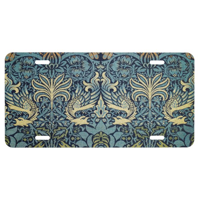 William Morris Peacock and Dragon Woven Design License Plate (Front)