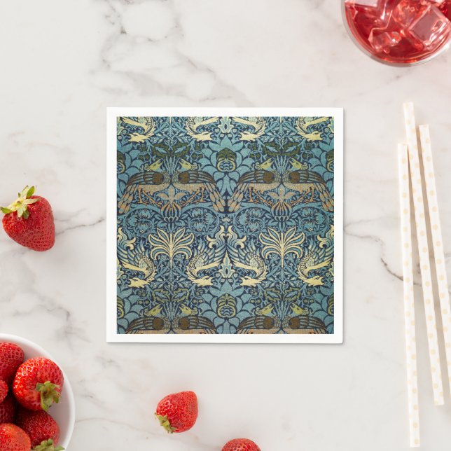 William Morris Peacock and Dragon Woven Design Napkins (Insitu)